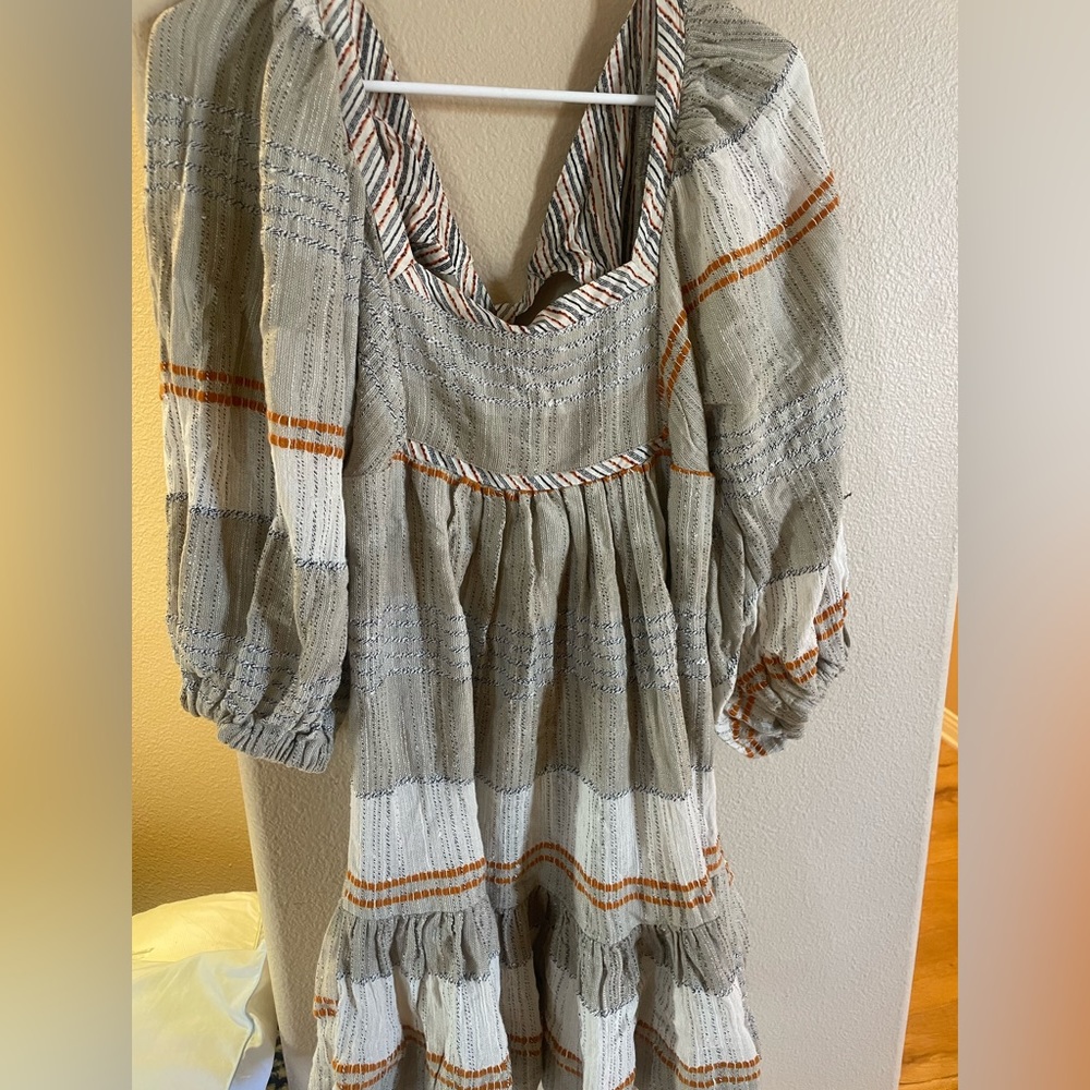 Free people mini puffy sleeve dress with open back that ties